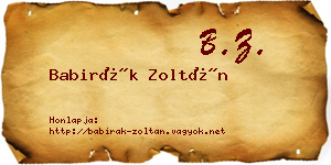 Babirák Zoltán névjegykártya